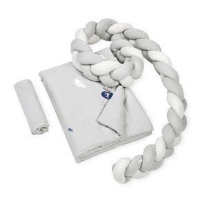 סט לעריסת תינוק 100% כותנה עם כרית נחשוש קלועה - חיות 