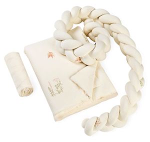 סט לעריסת תינוק 100% כותנה עם כרית נחשוש קלועה - טבע