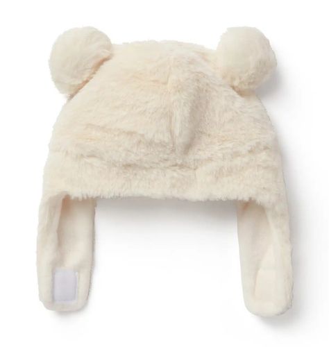 כובע חורף פאדג' עם בטנה מחממת, פונפונים וכיסוי אוזניים מידה 0-6 - לבן