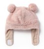 כובע חורף פאדג' עם בטנה מחממת, פונפונים וכיסוי אוזניים מידה 6-12 - ורוד