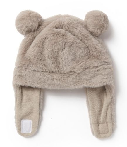 כובע חורף פאדג' עם בטנה מחממת, פונפונים וכיסוי אוזניים מידה 0-6 - מוקה