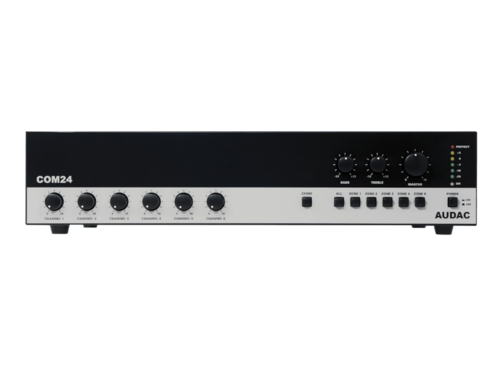 מגבר כריזה כולל 6 כניסות מיק ו2 סטריאו 240W 100V גרסת  AUDAC COM24MK2