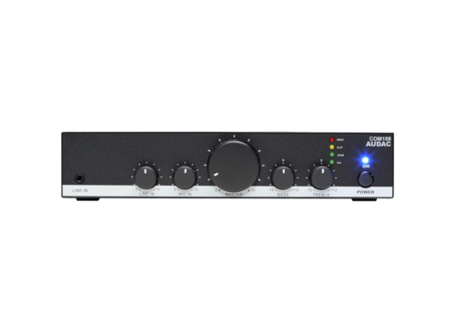 מגבר כריזה כולל כניסת מיק וכניסת סטריאו  80W @70/100V/4Ω AUDAC COM108