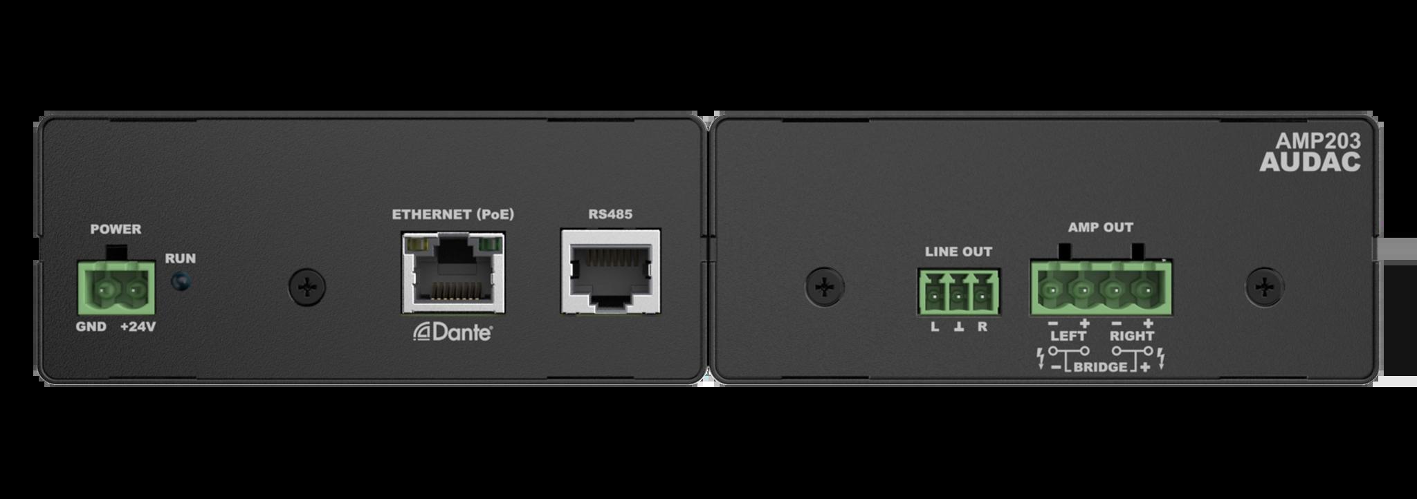 מגבר סטריאו קטן Dante™/AES67 AUDAC AMP203 2x30W @4Ω 