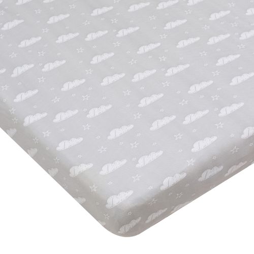 סדין מעוצב ללול תינוק / מיטת מטר 100% כותנה טריקו - אפור עננים