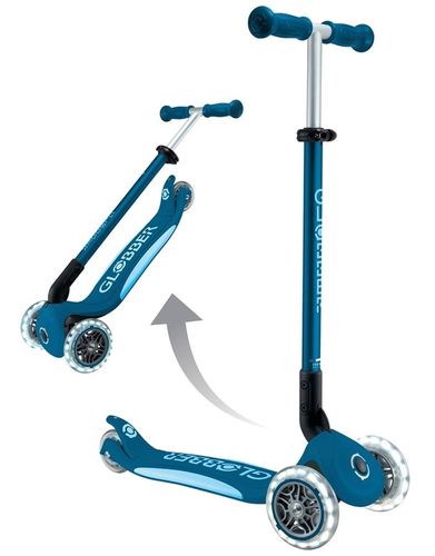 קורקינט מתקפל לילדים פרימו פלוס לייטס עם אורות בגלגלים וידית 4 גבהים - כחול פטרול