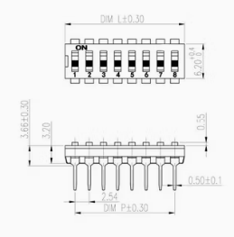 מתג 8 מצבים, DIP SWITCH, במבנה IC. רוחב כל פין 2.54ממ