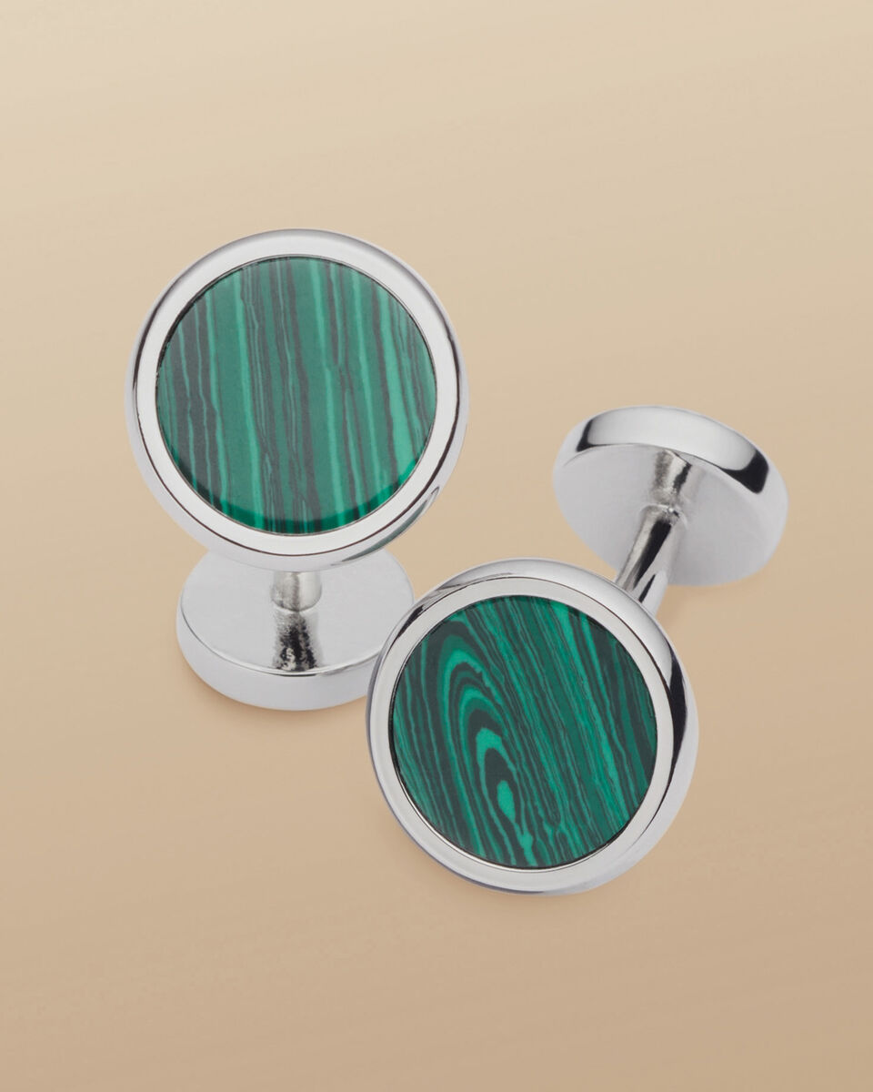 חפתים- Malachite Round Cufflink - Green