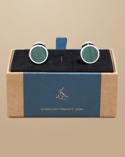 חפתים- Malachite Round Cufflink - Green