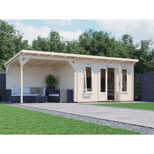 מחסן עץ Cabin עם גזיבו 7x3 עובי 45