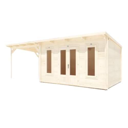 מחסן עץ Cabin עם גזיבו 7x3 עובי 45