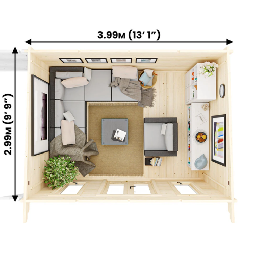 מחסן עץ Cabin עם גזיבו 7x3 עובי 45
