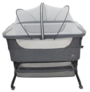 עריסת תינוק מתקפלת עם 5 מצבי גובה, דופן נפתחת ומזרן מנדף זיעה - שביט שחור/אפור
