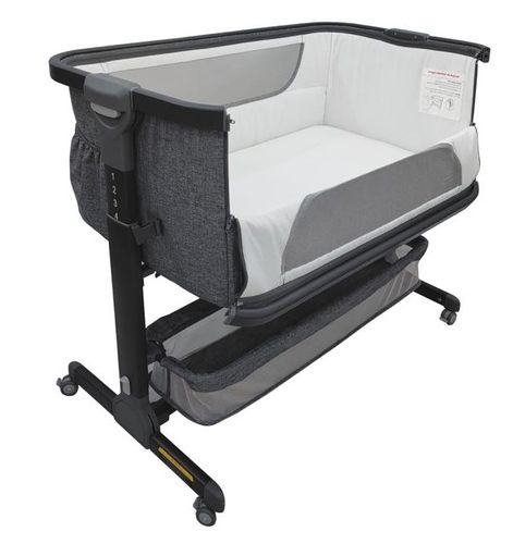 עריסת תינוק מתקפלת עם 5 מצבי גובה, דופן נפתחת ומזרן מנדף זיעה - שביט שחור/אפור
