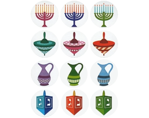 מדבקות סמלי חנוכה קוטר 38 מ"מ - דגם 1098