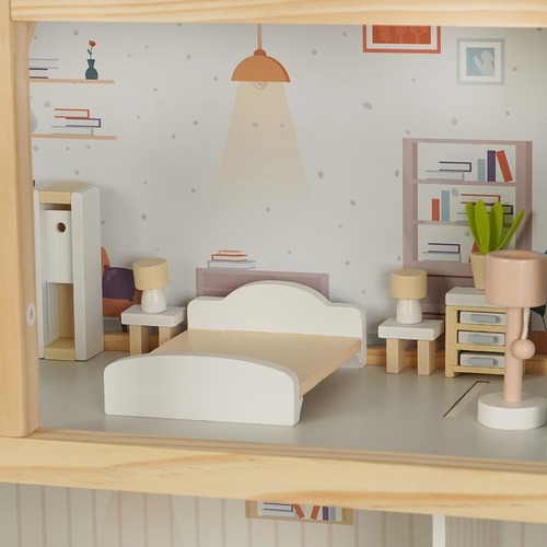 בית בובות תלת קומתי עם 23 פריטי איבזור - וילה אורבנית