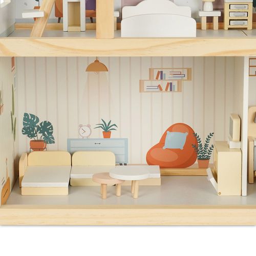 בית בובות תלת קומתי עם 23 פריטי איבזור - וילה אורבנית