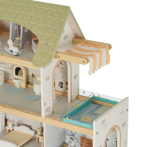 בית בובות תלת קומתי עם 23 פריטי איבזור - וילה אורבנית