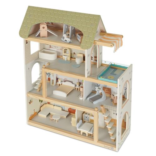 בית בובות תלת קומתי עם 23 פריטי איבזור - וילה אורבנית