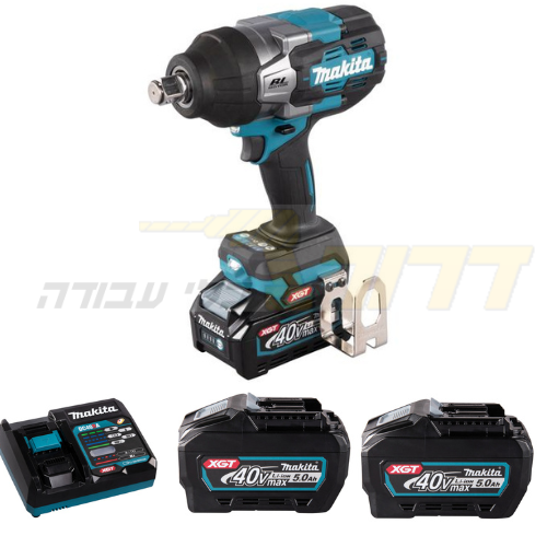 גוף מברגה/מפתח אימפקט + 2 סוללות-5ah 40V ומטען, רטיטה 3/4 נטענת בראשלס Makita TW001G BL 40V