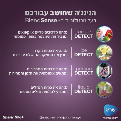 מעבד מזון משולב בלנדר 1200 וואט Ninja TB403 DETECT