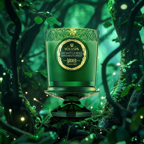 נר בכלי זכוכית 'Bewitching Banyan Forest 'WICKED