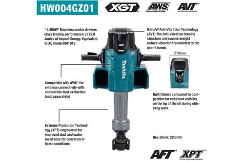 פטיש הריסה נטען+ 2 סוללות-5ah 40V ומטען, 72.8J 80V מקיטה HM004GZ