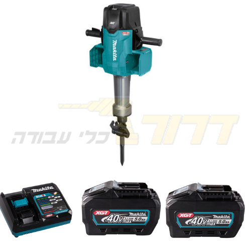 פטיש הריסה נטען+ 2 סוללות-5ah 40V ומטען, 72.8J 80V מקיטה HM004GZ