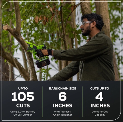 מסור שרשרת מיני GREENWORKS 24V Brushless דגם 99543-1 עם להב 10 ס