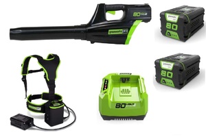 מפוח עלים נטען + שתי סוללות 4 אמפר + מטען וווסט GREENWORKS 80V PRO 99552-6