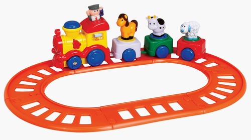 סט פסי רכבת, קטר מנגן ו 3 קרונות התאם צורה חיות 