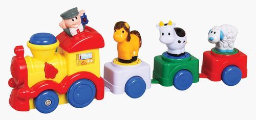 סט פסי רכבת, קטר מנגן ו 3 קרונות התאם צורה חיות 