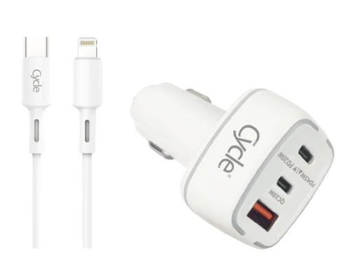 מטען לטלפון לרכב QC PD 65W טעינה מהירה עם 2 יציאות USB-C, יציאת USB-A + כבל USB-C ל-Lightning מבית Cycle