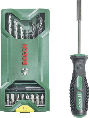 סט BOSCH X-LINE Mini עם 15 חלקים כולל מקדחים, ביטים ומברג מתנה בקופסה מעשית