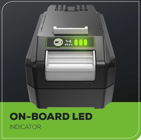 סוללת ליתיום GREENWORKS 24V 4.0Ah דגם 99583 עם תאי Panasonic ומחוון טעינה דיגיטלי