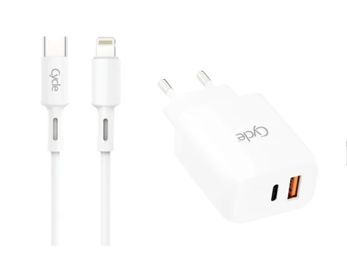 מטען קיר מהיר לאייפון PD+QC 25W כולל כבל Cycle - Lighting