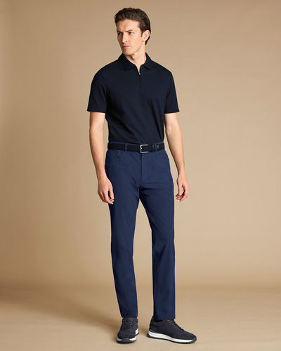מכנסי כותנה כחולות - Navy Washed Texture Slim Fit 5 Pocket Trousers