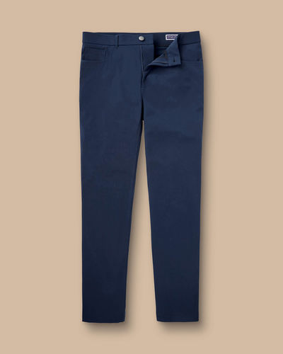 מכנסי כותנה כחולות - Navy Washed Texture Slim Fit 5 Pocket Trousers