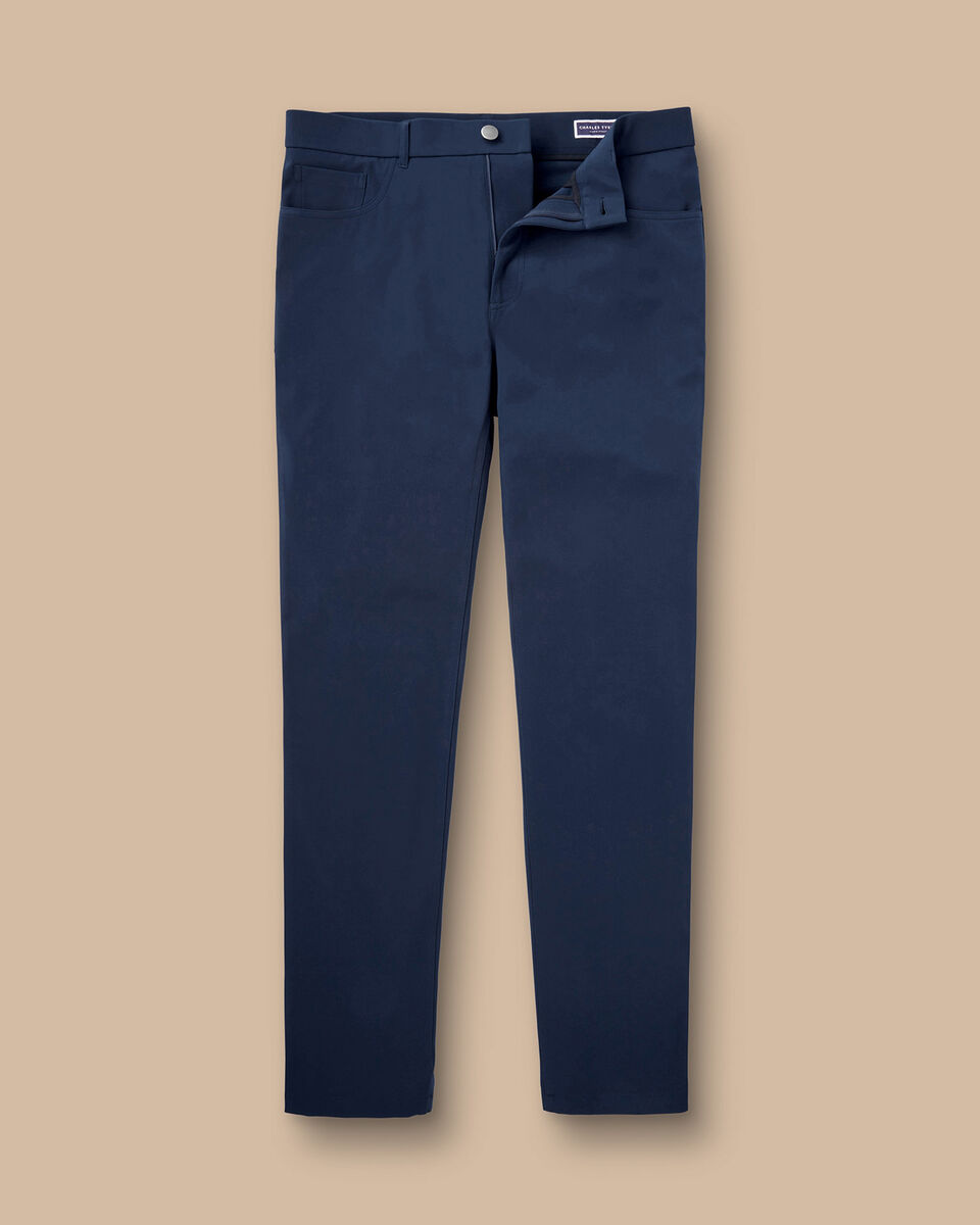 מכנסי כותנה כחולות - Navy Washed Texture Slim Fit 5 Pocket Trousers
