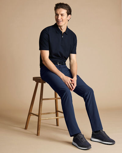 מכנסי כותנה כחולות - Navy Washed Texture Slim Fit 5 Pocket Trousers