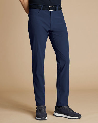 מכנסי כותנה כחולות - Navy Washed Texture Slim Fit 5 Pocket Trousers