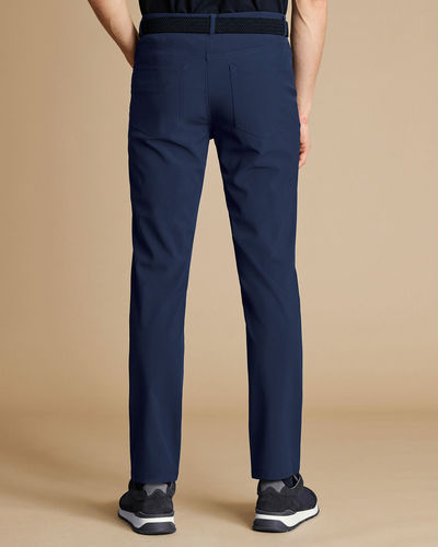 מכנסי כותנה כחולות - Navy Washed Texture Slim Fit 5 Pocket Trousers