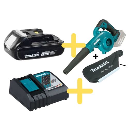 מפוח/שואב נטען מקיטה + סוללה 1.5 + מטען DUB185Z 18V כולל שק איסוף