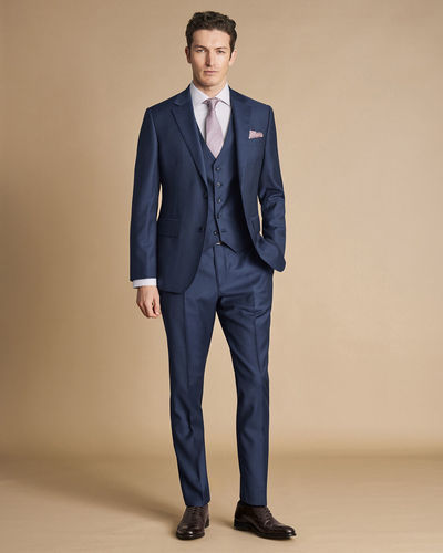 חליפה סלים פיט כחולה - Natural Stretch Twill slim fit Suit- Indigo Blue   
