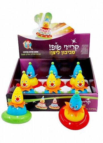 סביבון לחיצה לפעוטות דגם ליצן צבעוני עם אורות שר בעברית