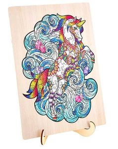 פאזל 129 חלקים מעץ עם מסגרת ומעמד - חד קרן