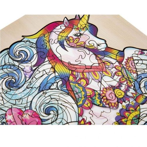 פאזל 129 חלקים מעץ עם מסגרת ומעמד - חד קרן