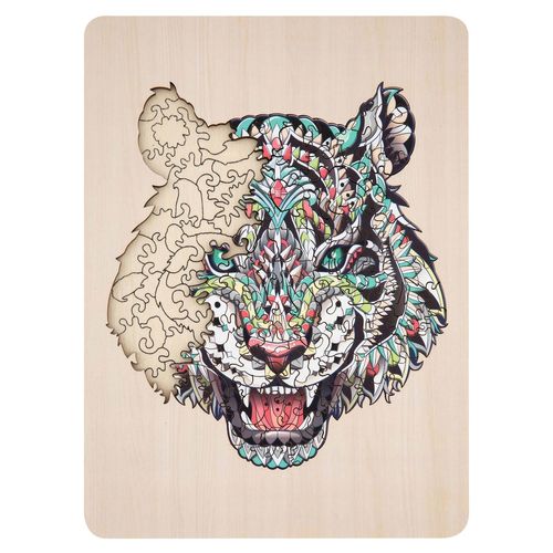 פאזל 132 חלקים מעץ עם מסגרת ומעמד - נמר