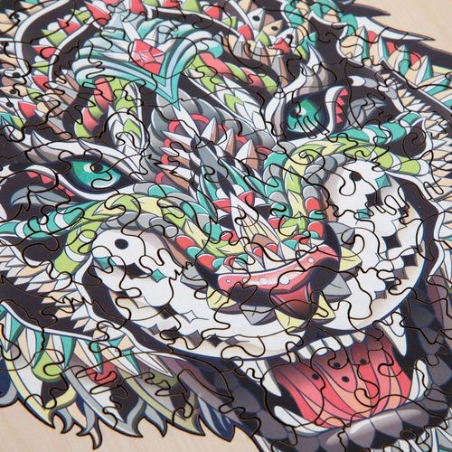 פאזל 132 חלקים מעץ עם מסגרת ומעמד - נמר