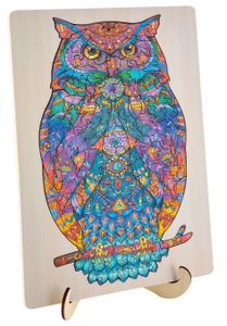 פאזל 130 חלקים מעץ עם מסגרת ומעמד - ינשוף